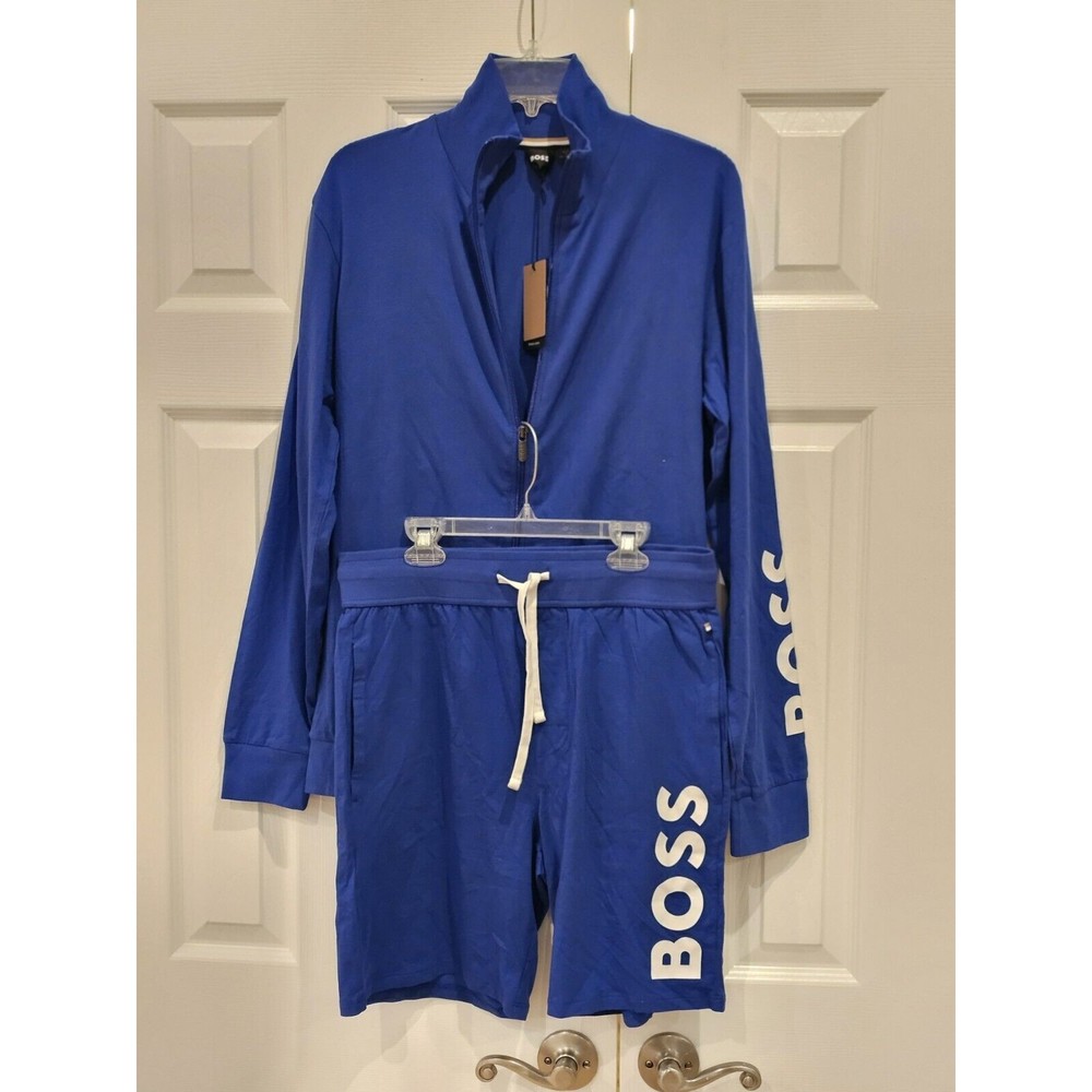 2 Piece Boss Stretch-Cotton Pajamas With Contrast Logos Men's Medium Blue